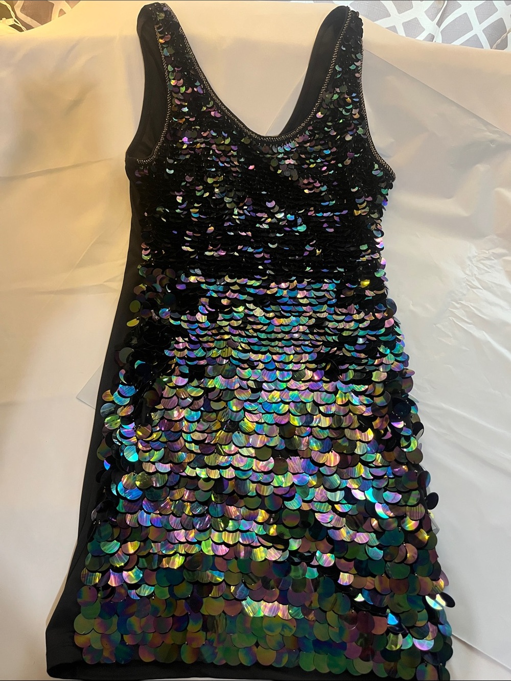 Nikibiki Black Sequin Tank Dress with Iridescent Discs stretch